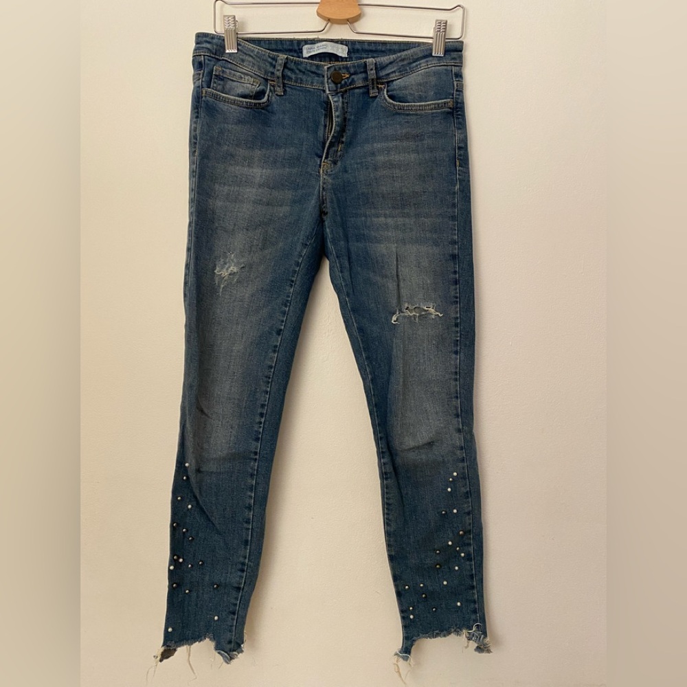 ZARA denim pants with pearls